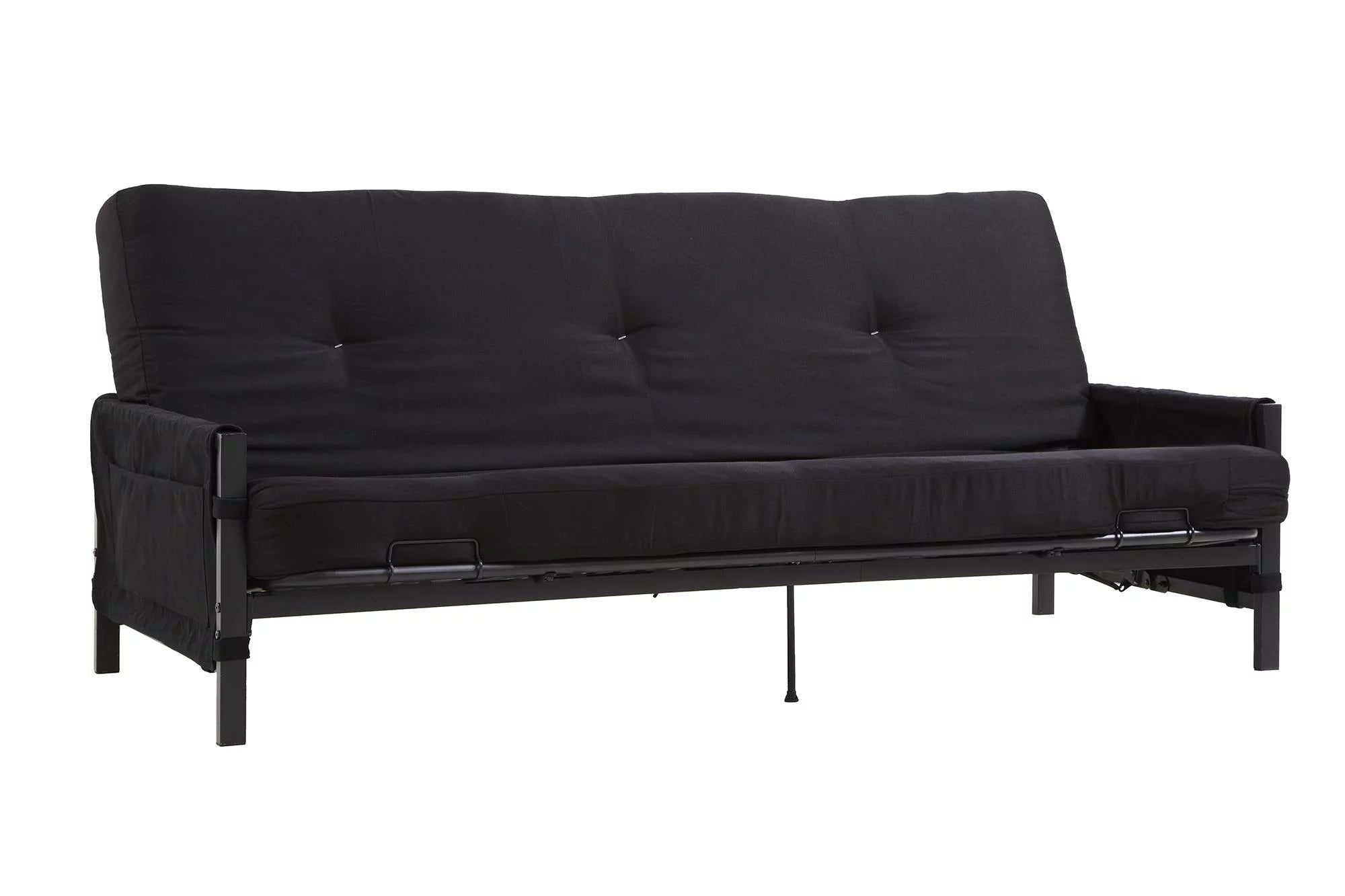 Black Metal Frame Futon Set with Mattress and Storage Pockets O515915