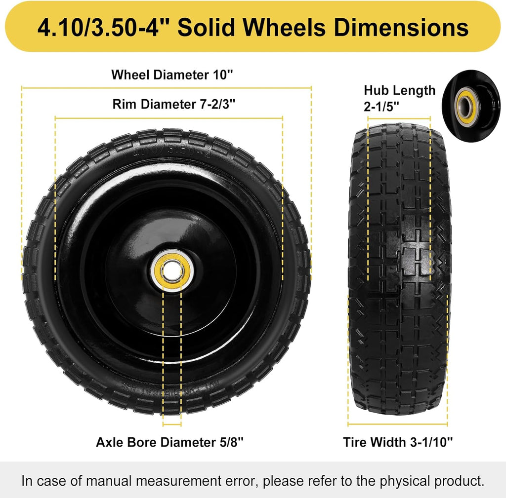 2 Pack 10" Flat Free Solid Rubber Tire and Wheel O22785