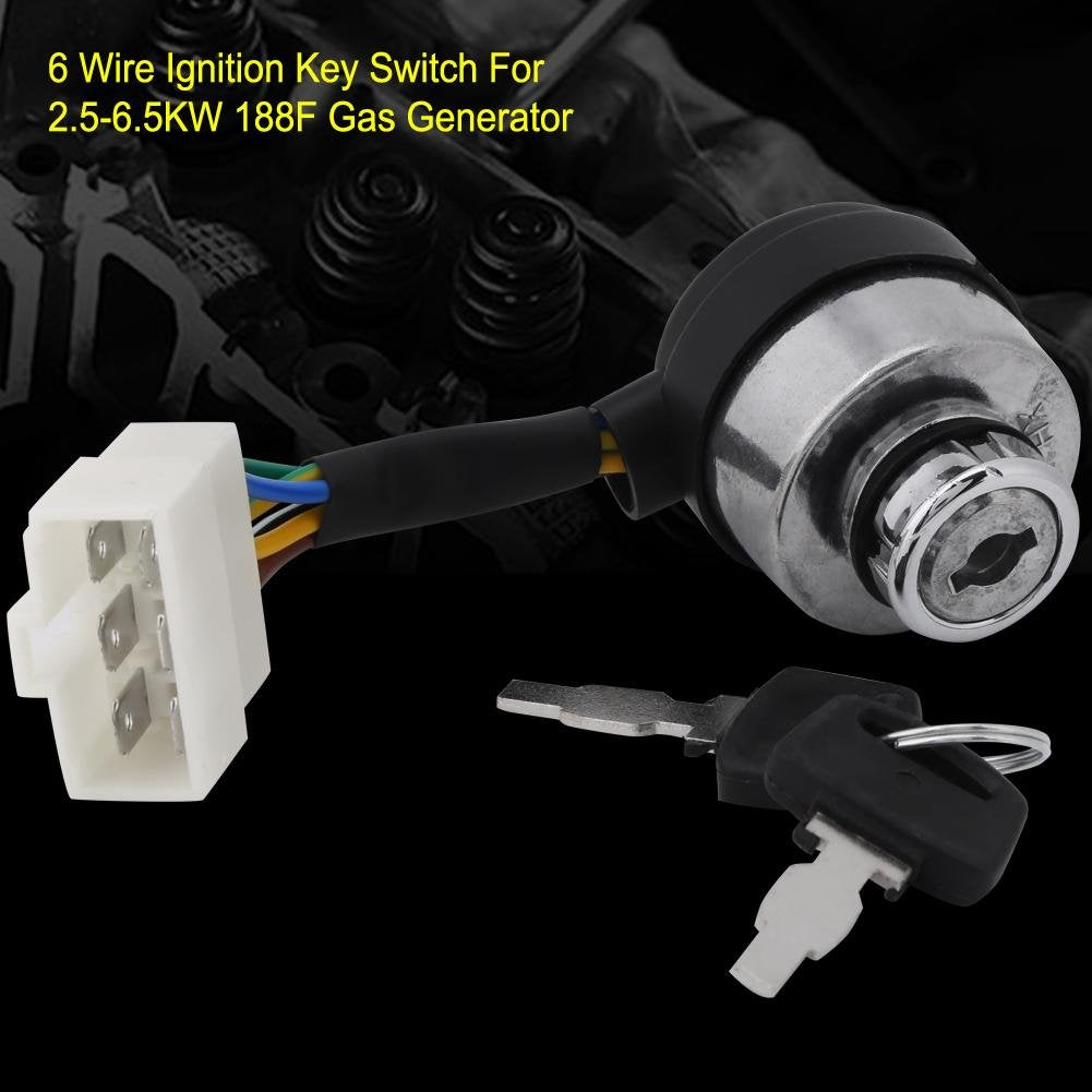 6 Wire Ignition Start Key Switch for 2.5-6.5KW 188F Gas Generator with 2 Key B158