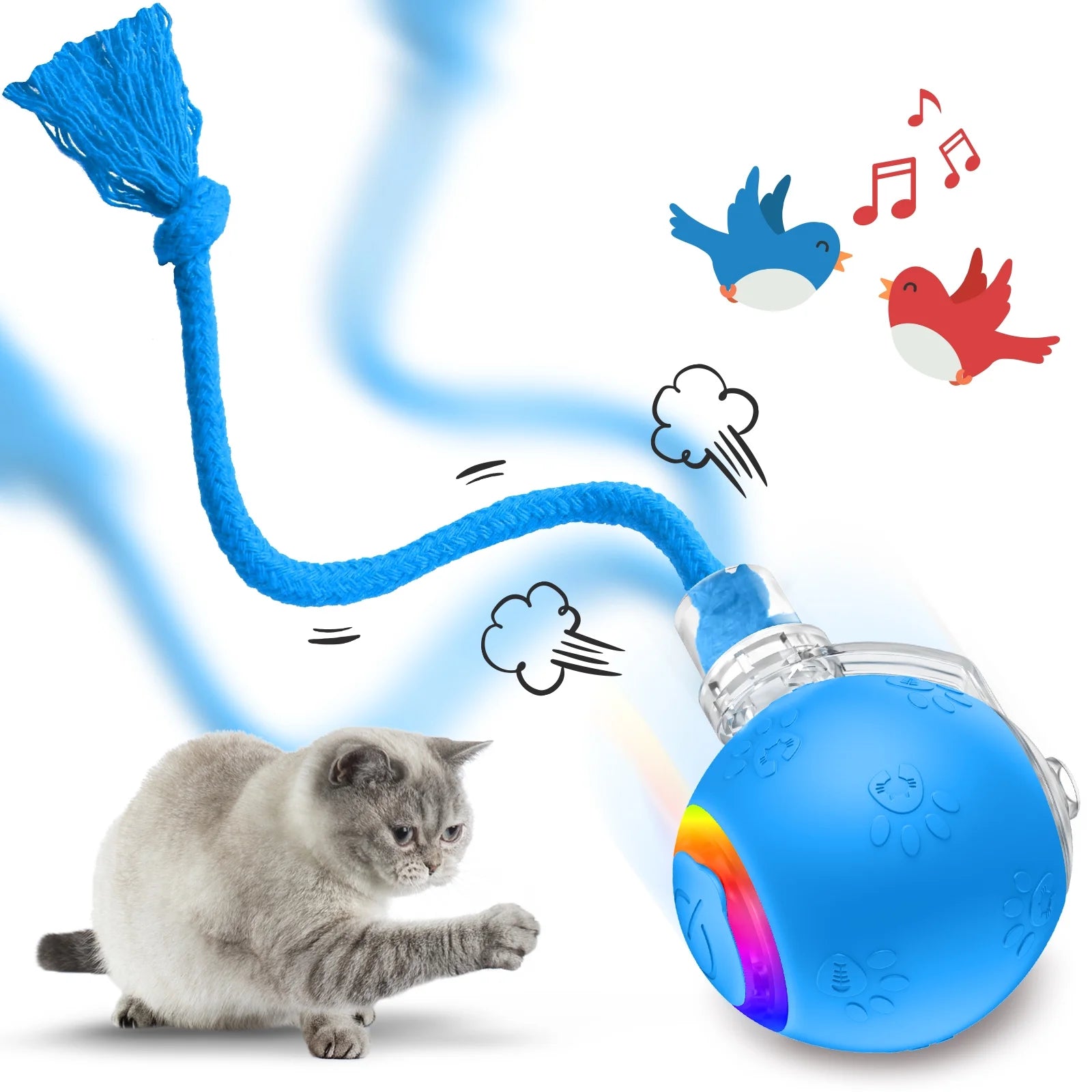 Blue Motion-Activated Rolling Cat Toy with Tail U88332