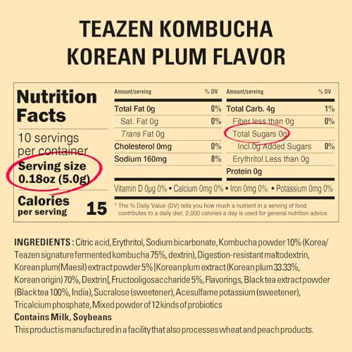 Zero Sugar Sparkling Kombucha Tea Powdered Mix Beverage, 10 Sticks, 1.76oz (Berry) T493212