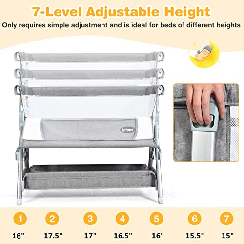 Dark Grey Baby Bassinet Bedside Crib with Storage Basket F31298