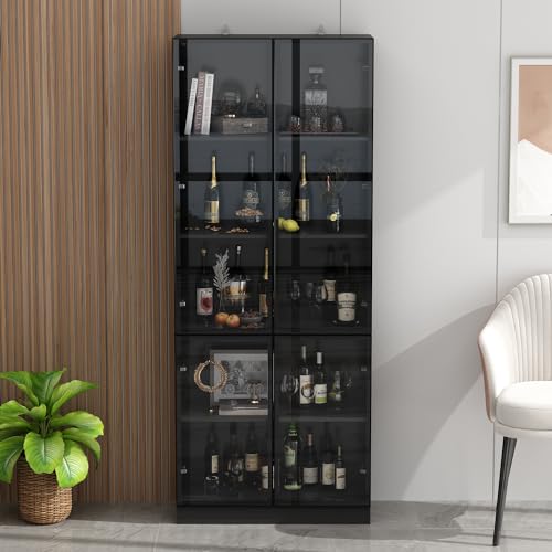 Black Glass Door Cabinet with 4 Shelves and 2 Drawers J87970