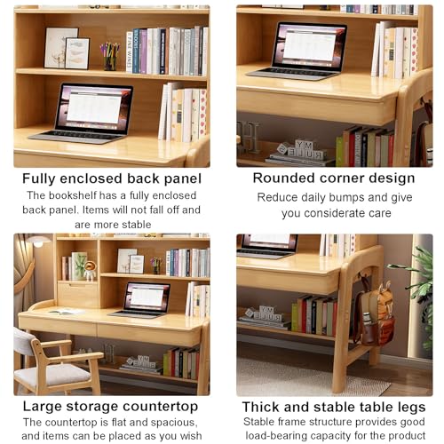 White Solid Wood Writing Desk with Drawers and Shelf V9541