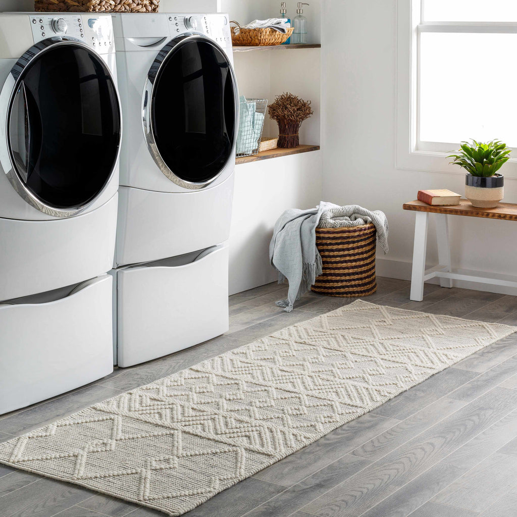 Beige White Brown Hand Woven Wool Small Area Rug 2' x 3' L94235