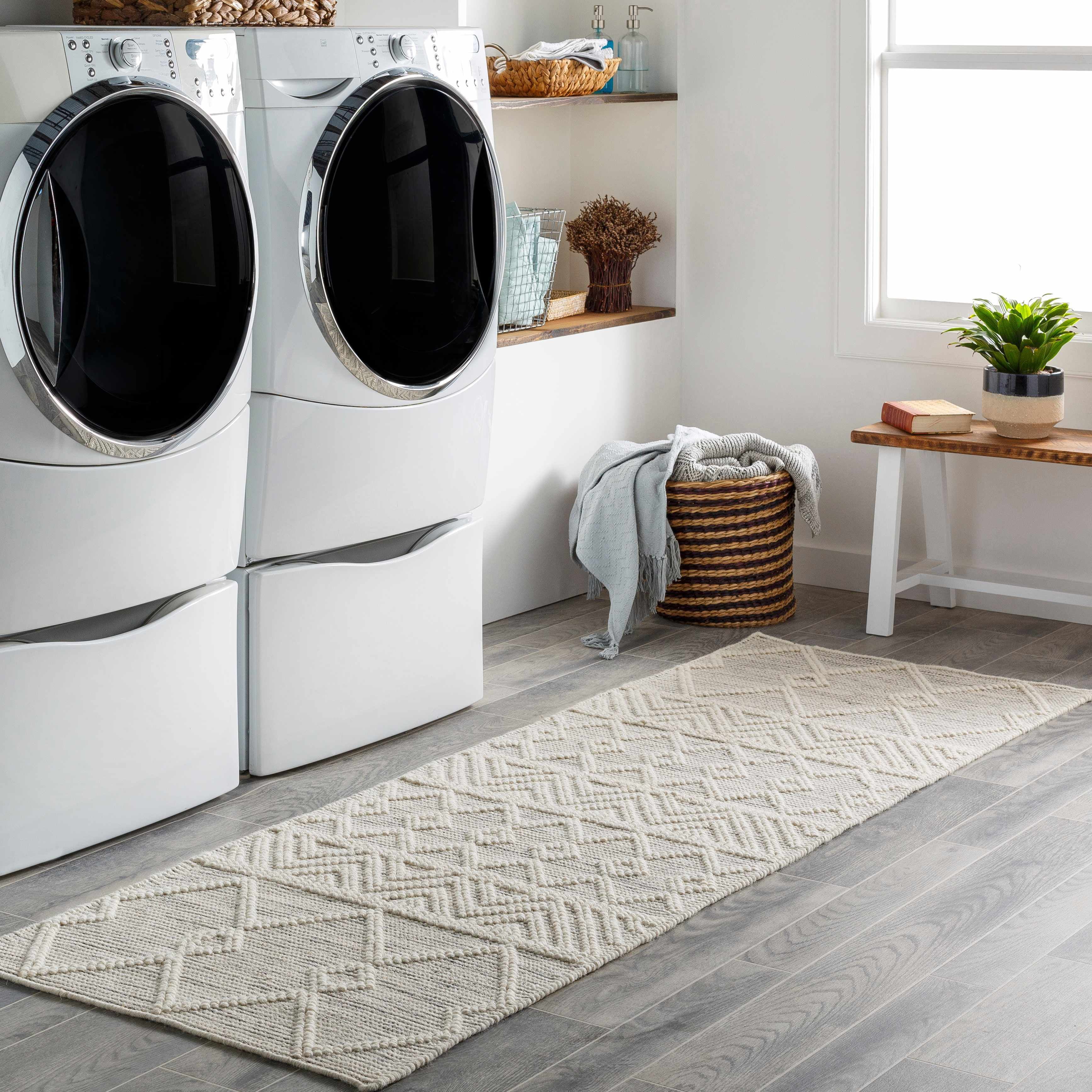 Beige White Brown Hand Woven Wool Small Area Rug 2' x 3' L94235