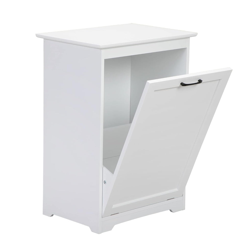 White Wooden Tilt Out Trash Cabinet, Holds 13 Gallons U562537