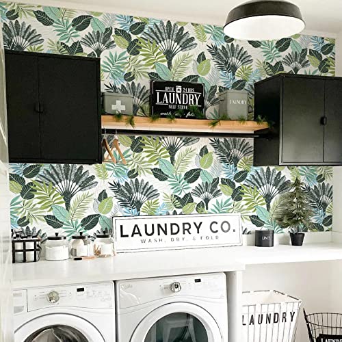Tropical Peel and Stick Wallpaper 17.7inch x 118.1inch Green Floral Wallpaper L60669