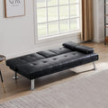 Black Faux Leather Loveseat Sofa Bed with Cup Holders H32808