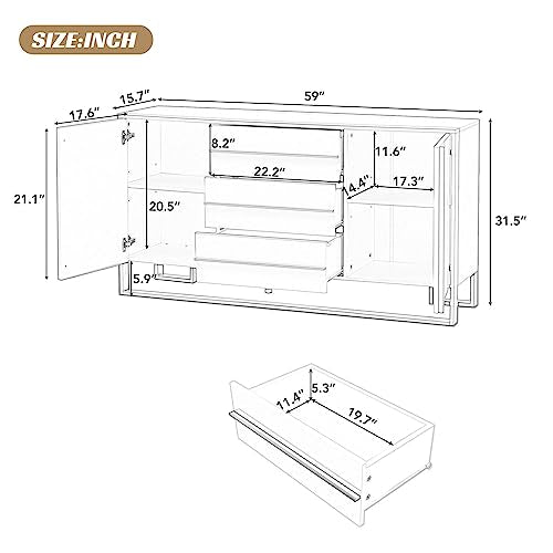 White and Gold Buffet Table with 3 Drawers 2 Doors B10814