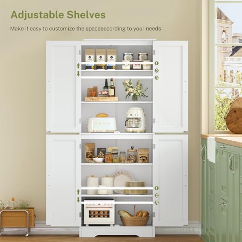 White 67" Storage Cabinet with 4 Doors and 2 Adjustable Shelves S4660