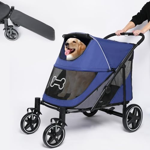 Navy Blue Pet Stroller with Access Ramp D821