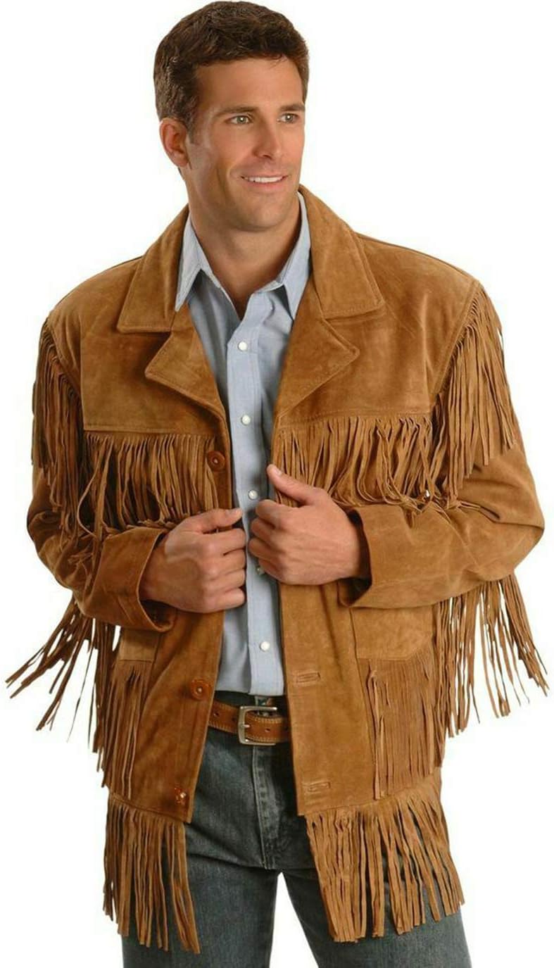 Brown Suede Leather Cowboy Jacket with Fringe A19265