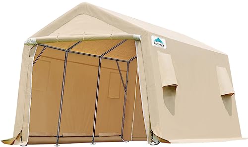 Gray 10x10 ft Heavy Duty Portable Canopy Shelter Carport with 2 Roll up Zipper Doors L573438