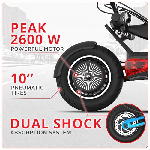 Electric Scooter, 40 MPH, 2x1000W Motor, 68 Miles Range, 10" Air Filled Tires, Foldable D90390