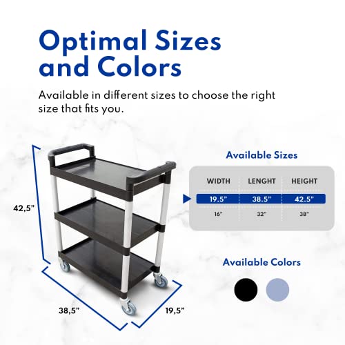 250-Pound Plastic 3-Tier Utility Bus Cart with Locking Casters, Black C822