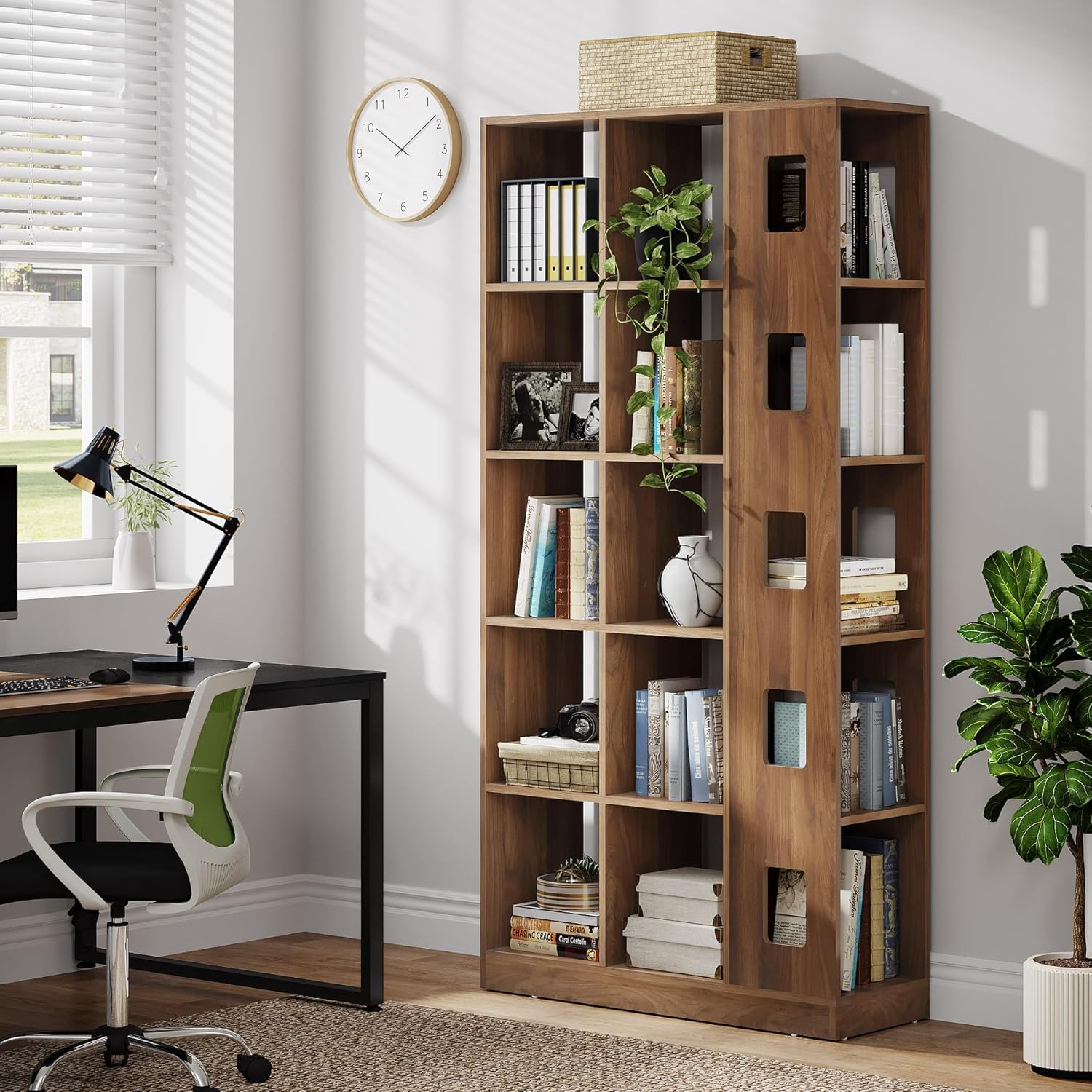 15 Cube 5 Tier Wooden Open Bookshelf (Brown) N385799