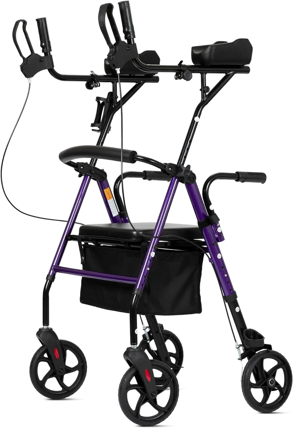 Red Aluminum Upright Rollator Walker with Seat and Backrest A32531