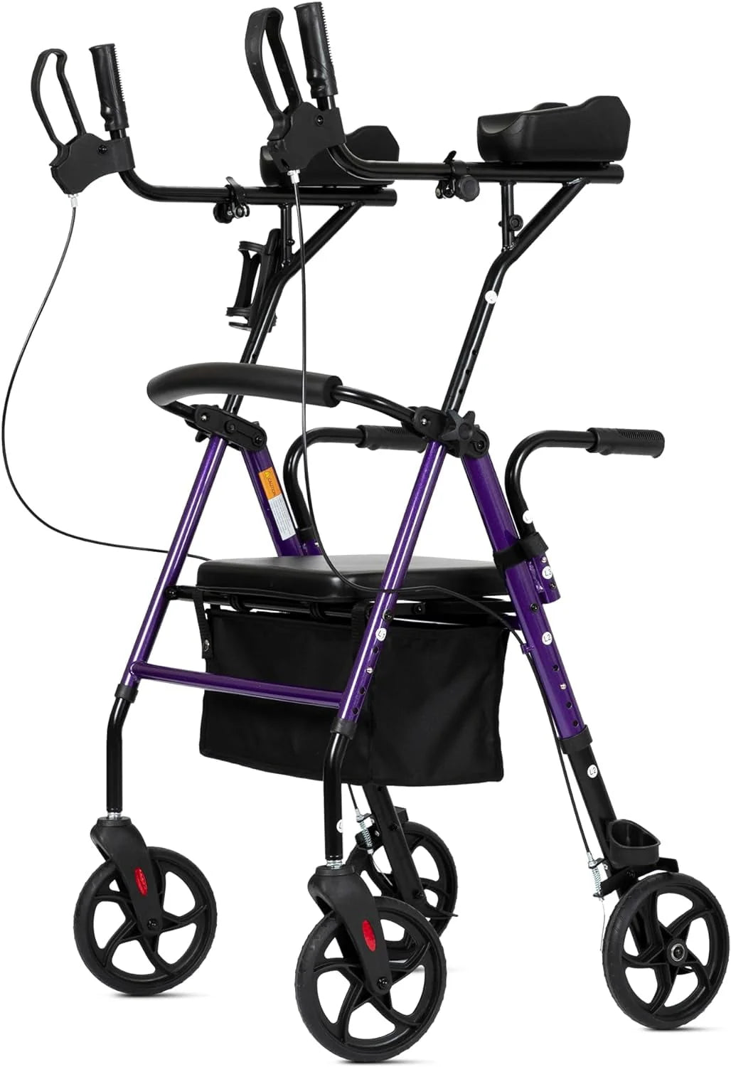 Red Aluminum Upright Rollator Walker with Seat and Backrest A32531
