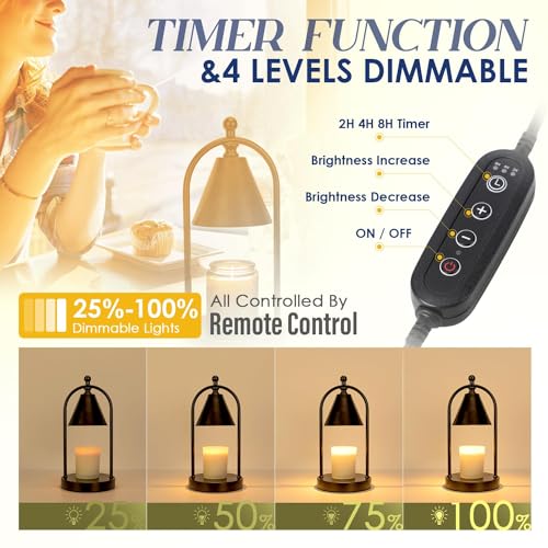 Candle Warmer Lamp with Timer, Electric Black Candle Warmer Light, Dimmable Wax Melts Warmer for Candle Jars A168527