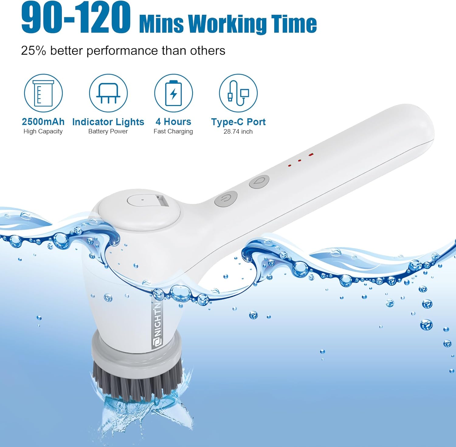 Cordless Electric Cleaning Brush with 4 Replaceable Brush Heads U732520