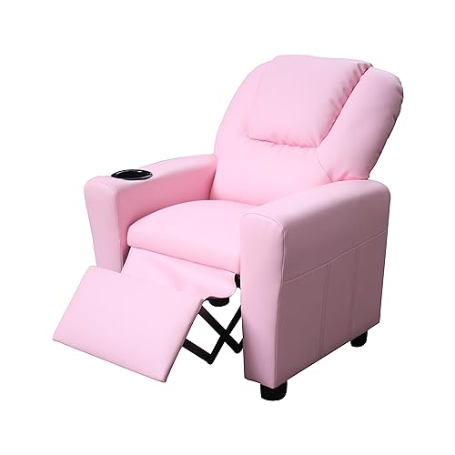 Pink PU Leather Kids Recliner Chair with Cup Holder K955