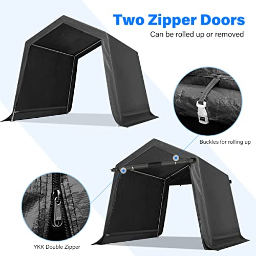 Gray 10x10 ft Heavy Duty Portable Canopy Shelter Carport with 2 Roll up Zipper Doors L573438