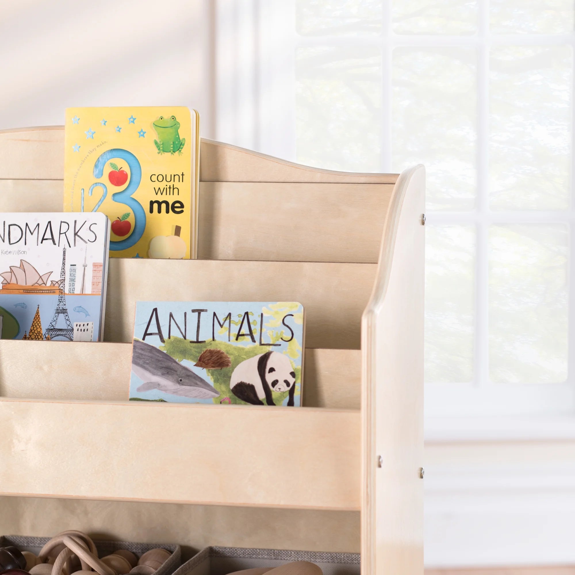 Natural 6 Fabric Storage Bins Book Display and Toy Storage Organizer B43522