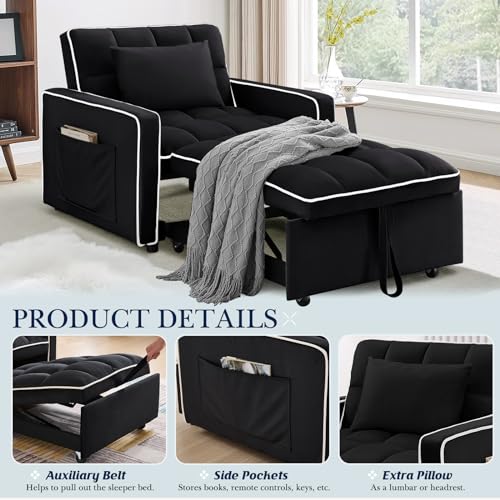 Beige Velvet Convertible Chair Bed N709
