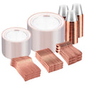 300PCS Gold Disposable Dinnerware Set - White and Gold Plastic Plates X40148