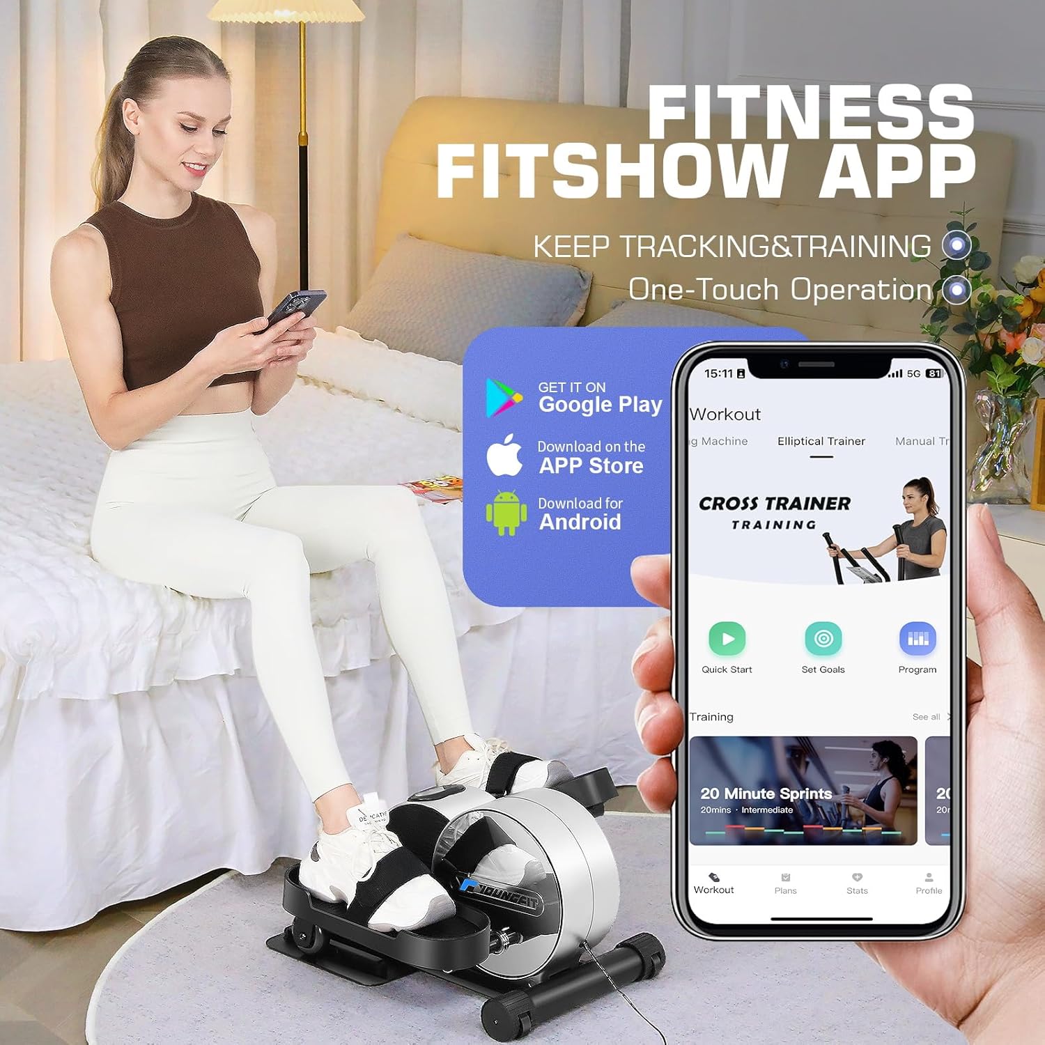 Under Desk Elliptical, Electric Seated Foot Pedal Exerciser with LCD Display Monitor, Remote Control D9166