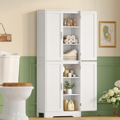 White 67" Storage Cabinet with 4 Doors and 2 Adjustable Shelves S4660