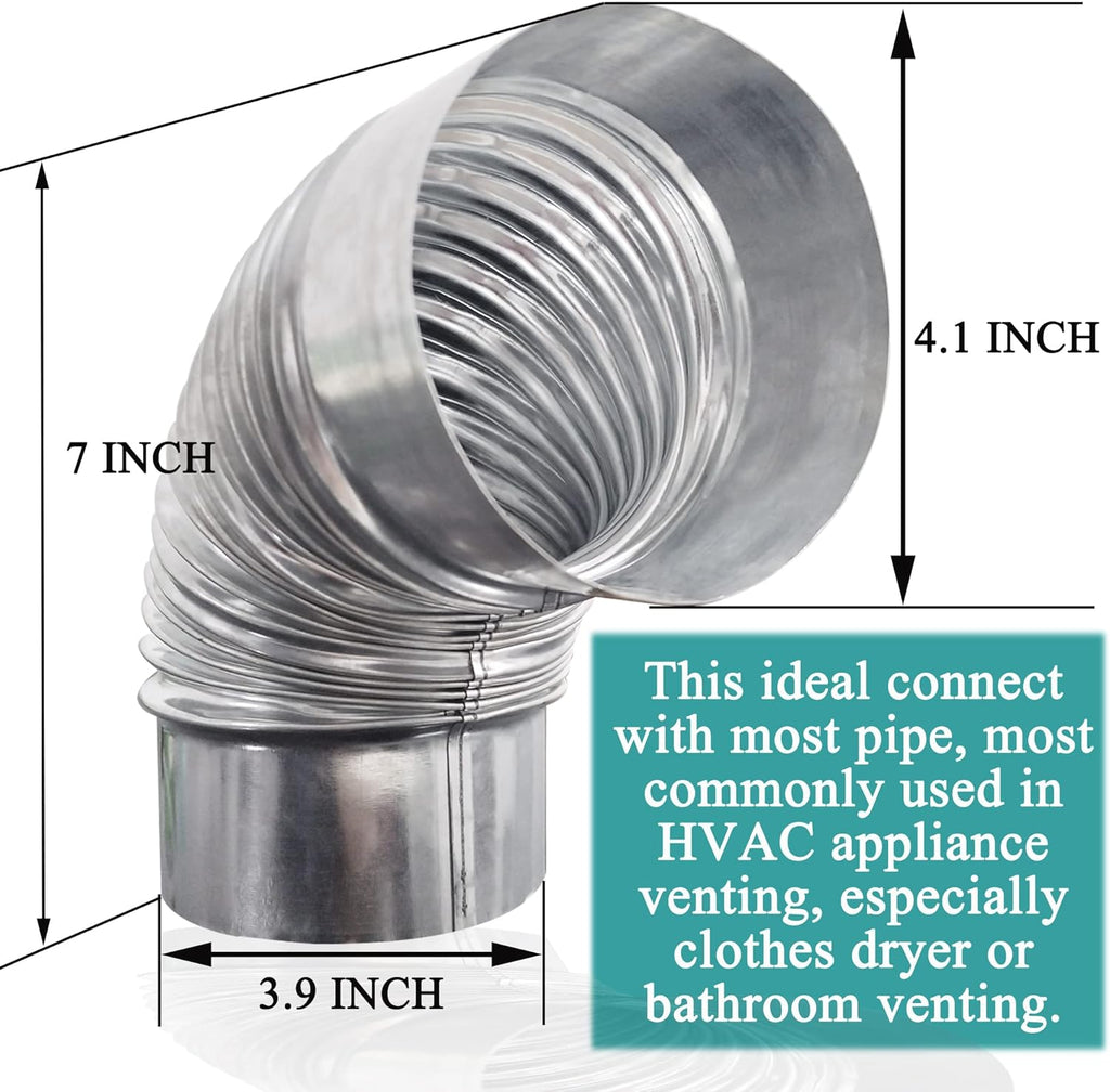 90 Degree Metal Elbow Connector, 4", Silver Y59365