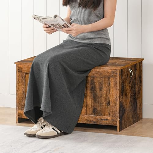 White and Walnut 39.3" Wooden Storage Bench T379