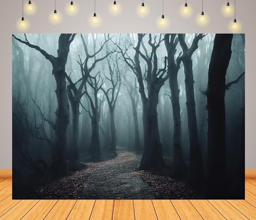 Haunted Mist Forest Backdrop 12x10ft Fabric Creepy Scene Dark Pathway Scary Trees Spooky Foggy Woods Background Z1339