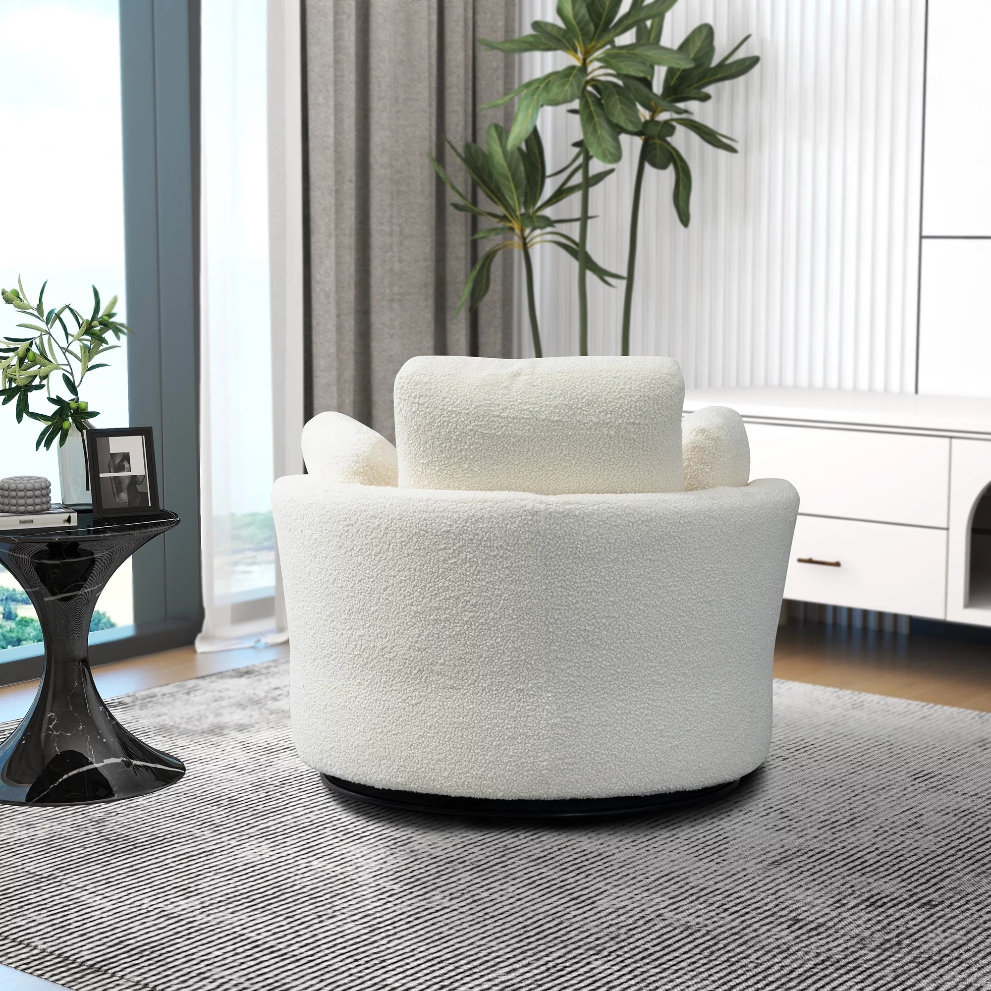 Ivory Boucle Oversized Swivel Accent Barrel Chair R36950