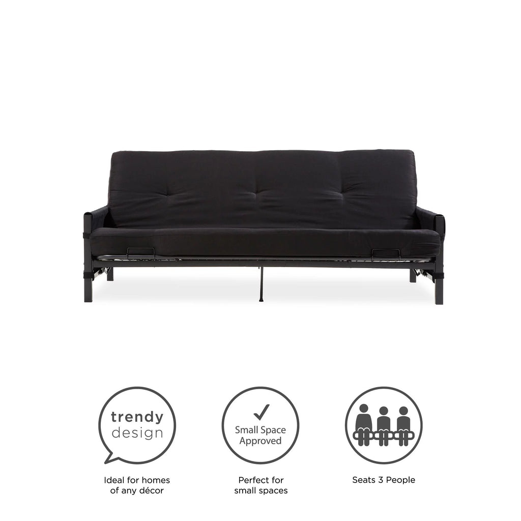 Black Metal Frame Futon Set with Mattress and Storage Pockets O515915