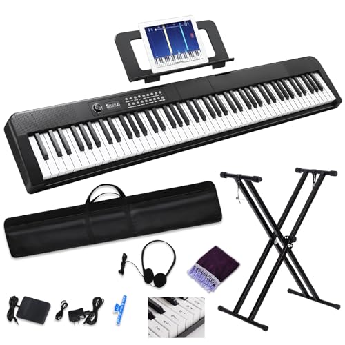 88 Key Semi Weighted Digital Piano with Music Stand, Sustain Pedal, Bluetooth, Carrying Case, Headphones B767045