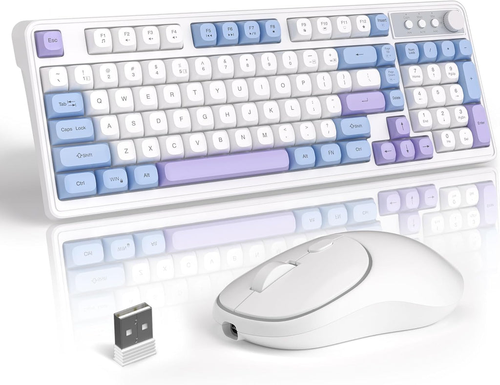 Wireless Gaming Keyboard and Mouse Combo RGB Backlit Rechargeable Mechanical Feel Keyboard 2.4GHz Quiet Blue White Purple Keyboard Mouse M564