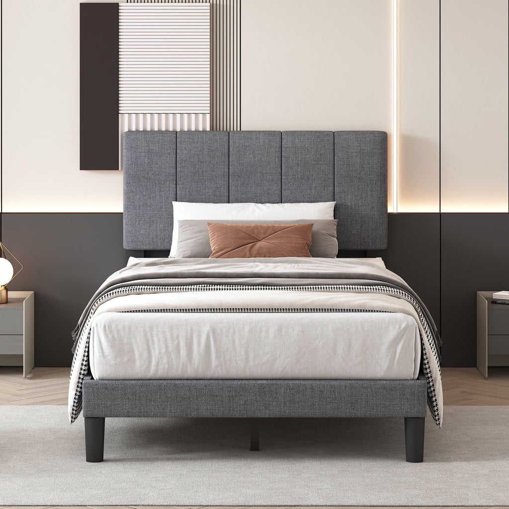 Grey Twin Size Fabric Upholstered Platform Bed Frame W1219