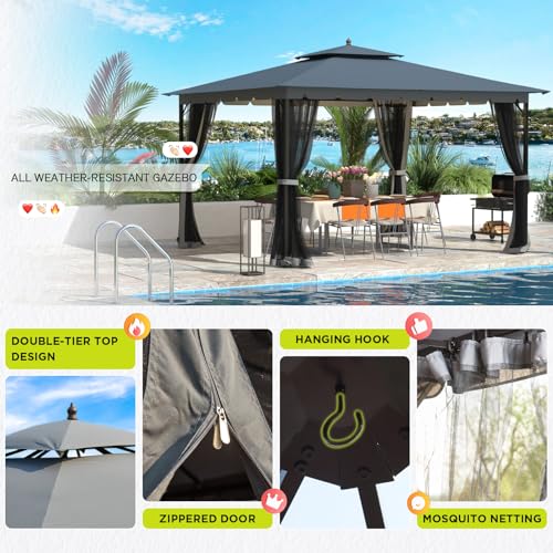 10x12 Gazebo with Mosquito Netting, Metal Frame, Dual Air Roof Q30447