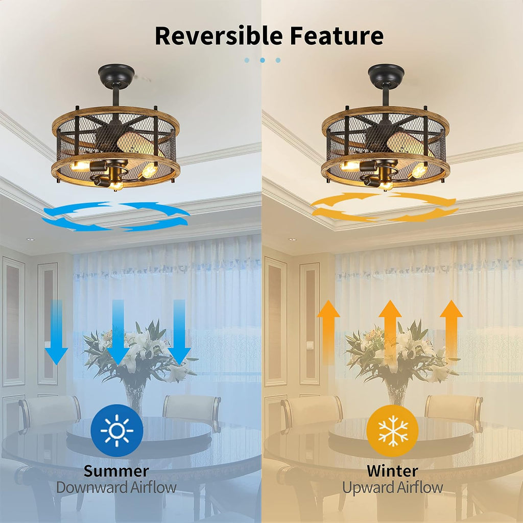 20-inch Industrial Caged Ceiling Fan with Lights Remote Control Y639