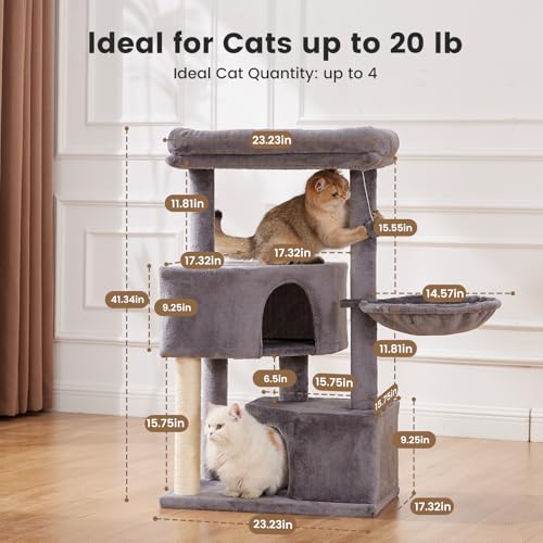 41" Tall Cat Tree with 2.8in Posts & Washable Top Perches A3903