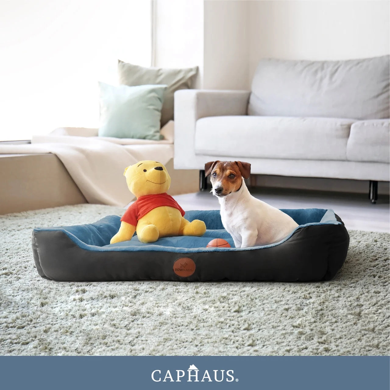 Blue Brown Gray Dog Bolster Couch Bed A4280