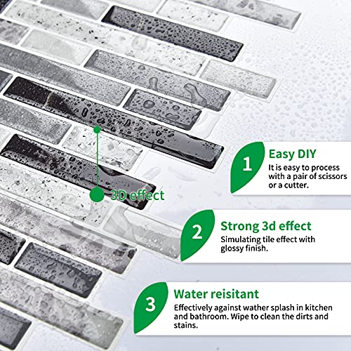 10-Sheet Self-Adhesive Vinyl Backsplash Tiles (Gray) S5219