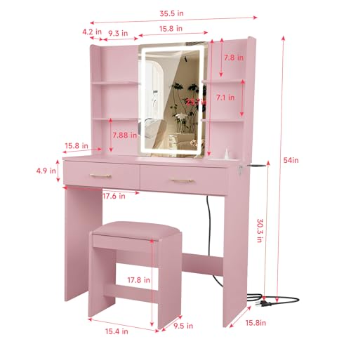 White Vanity Desk with Lighted Mirror and 2 Drawers X135