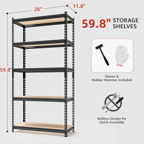 5 Tier Heavy Duty Metal Adjustable Utility Shelf Rack, Black B76118