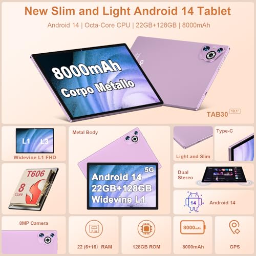 22GB RAM+128GB ROM 10.1 Inch Octa-Core Android 14 Tablet R72865