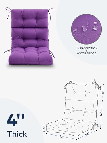 Purple Water Resistant Tufted High Back Chair Cushion with Ties N5678