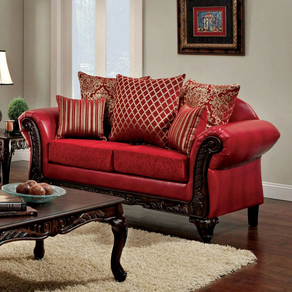 Red Leatherette Sofa and Loveseat P640